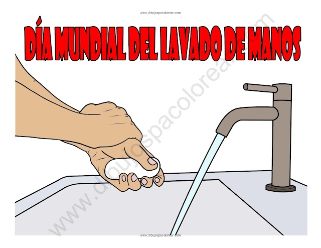 Día Mundial del Lavado de Manos dibujo a color y para colorear